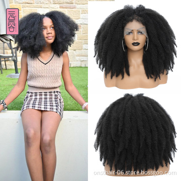 Onst Short Afro Crochet Hair Lace Front Wigs With Bangs For Black Women African Synthetic Ombre Glueless Cosplay Wig Lace Wig